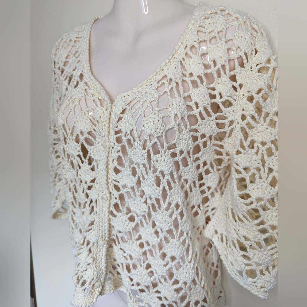 Crochet knit cardigan sweater small medium - Picture 8 of 10